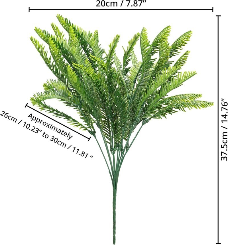 BELLE VOUS Planta Artificial Helecho Boston de Plástico (Pack de 6) Plantas Colgantes Interior/Exterior Follaje Artificial para el Hogar, Jardín, Pared Enredadera, Arbustos, Guirnalda Boda y Oficina - Imagen 2