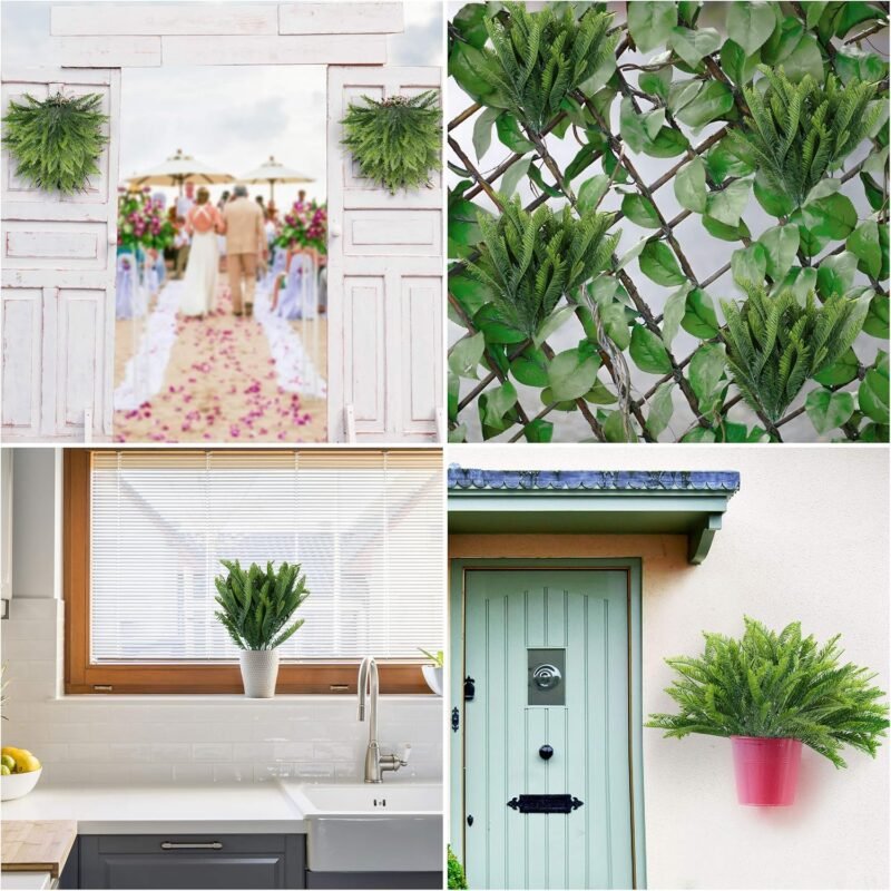 BELLE VOUS Planta Artificial Helecho Boston de Plástico (Pack de 6) Plantas Colgantes Interior/Exterior Follaje Artificial para el Hogar, Jardín, Pared Enredadera, Arbustos, Guirnalda Boda y Oficina - Imagen 7