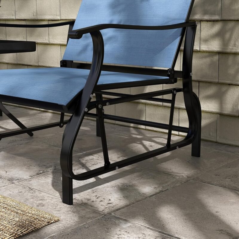 Outsunny 3-Piece Outdoor Gliders Set Bistro Set with Steel Frame, Tempered Glass Top Table for Patio, Garden, Backyard, Lawn, Light Blue - Imagen 8