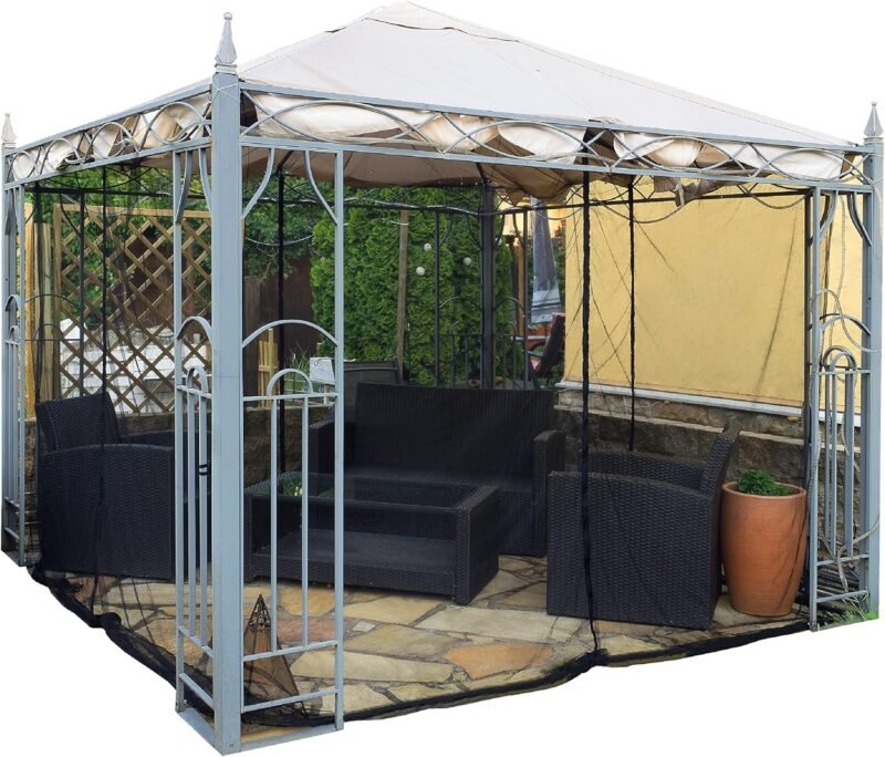 Mosquitera en forma de caja para cenador, terraza, lodge o balcón, en bolsa de transporte para viajes, 300 x 300 cm, color negro