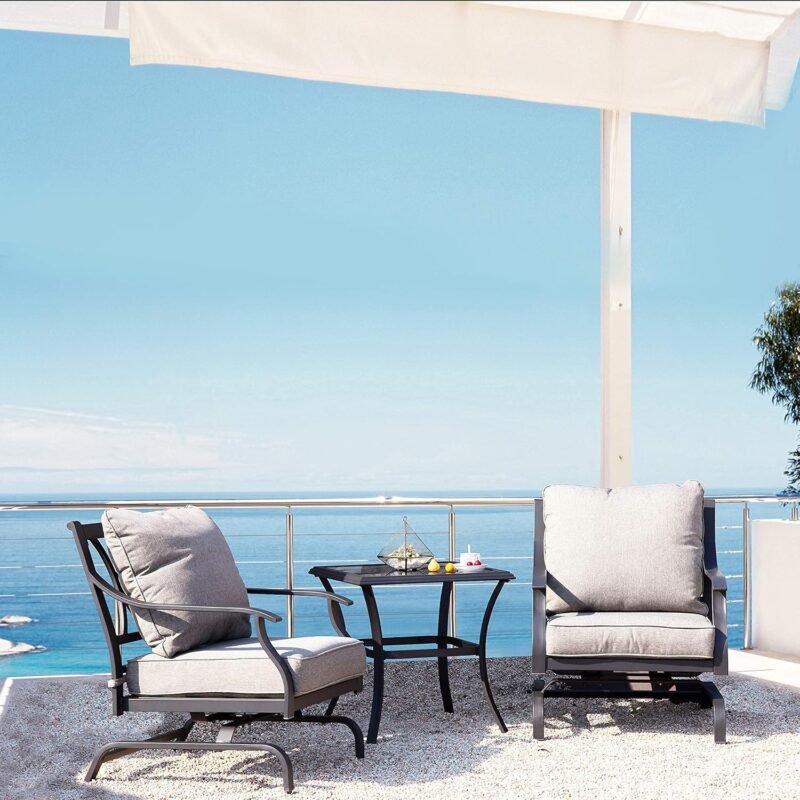 Grand patio 3-Piece Furniture Seating Motion Chairs Set Outdoor Bistro Set Patio Conversation Sets Glider Rocking Chair with Comfortable Gray Cushions Square Coffee Table for Garden Lawn & Poolside - Imagen 5