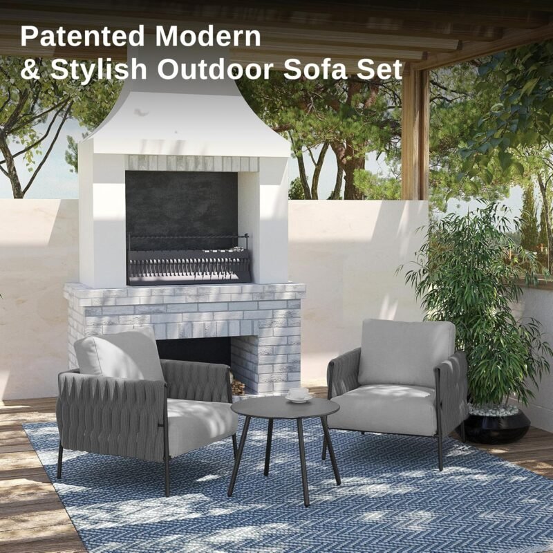 EAST OAK Life Chatter 3 Pieces Patio Furniture Set, Armchairs with Coffee Table, Modern Outdoor Sofa Set Deep Seating for Garden Porch, Earth Black & - Imagen 6