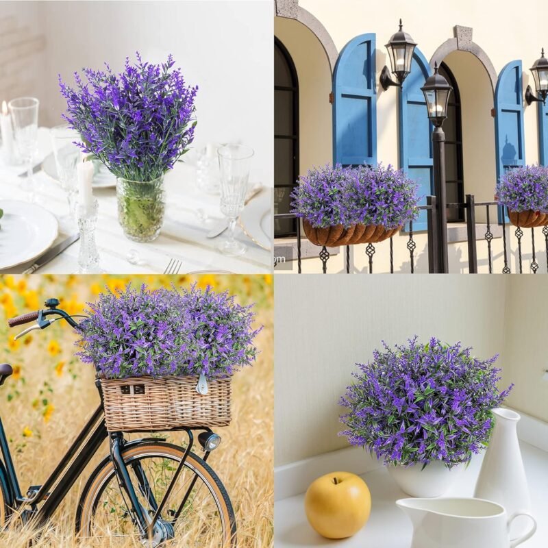 9 Piezas de Lavanda Artificial Flores y Plantas Púrpuras Artificiales Simulación Jardín Maceta Planta de Flores de Plástico de Fiestas en El hogar Oficina Patio o Boda Decoración de Bricolaje - Imagen 7