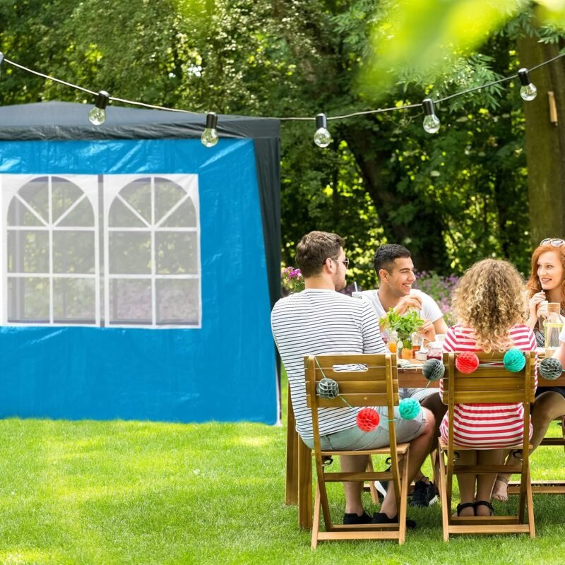 Relaxdays Set de 4 Laterales Carpa, 3 Paredes Cenador con Ventana y 1 Cortina Lateral con Cremallera, 2x3 m, Azul Claro - Imagen 3