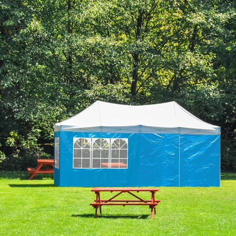 Relaxdays Set de 4 Laterales Carpa, 3 Paredes Cenador con Ventana y 1 Cortina Lateral con Cremallera, 2x3 m, Azul Claro - Imagen 5