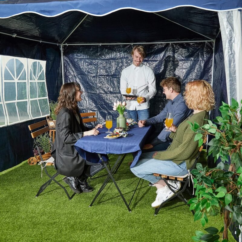 Relaxdays Laterales Carpa 2x3 m Set de 3, Impermeables, Cerramientos con Cierre de Contacto, Ventanas, Color Azul, 80% 20% plástico, 200 x 300 x 0.1 cm - Imagen 5