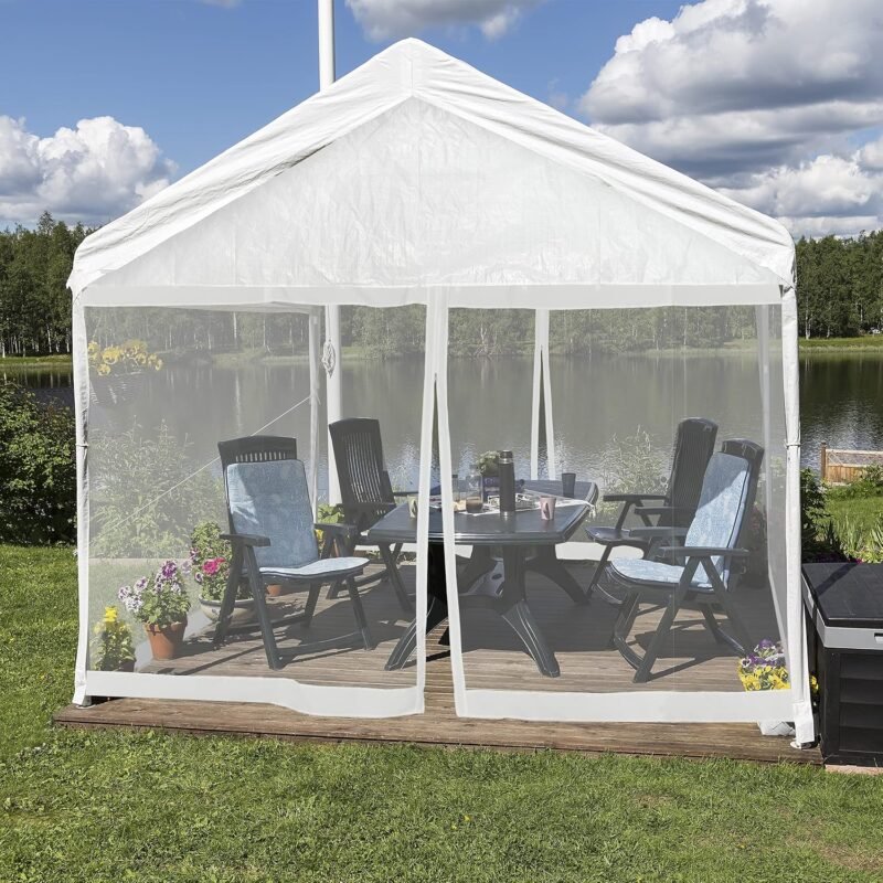 Relaxdays Mosquitera para Carpa, Malla Antimosquitos Cenador 3 x 3 m, 2 Laterales, Red Antiinsectos, Cremallera, Blanco - Imagen 2