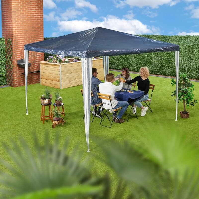 Relaxdays Carpa 2,5x3x3 m, Poliéster, Acero, Impermeable, Resistente a Rasgones, Montaje Encajado, Azul Marino y Blanco, 250 x 300 x 300 cm - Imagen 2