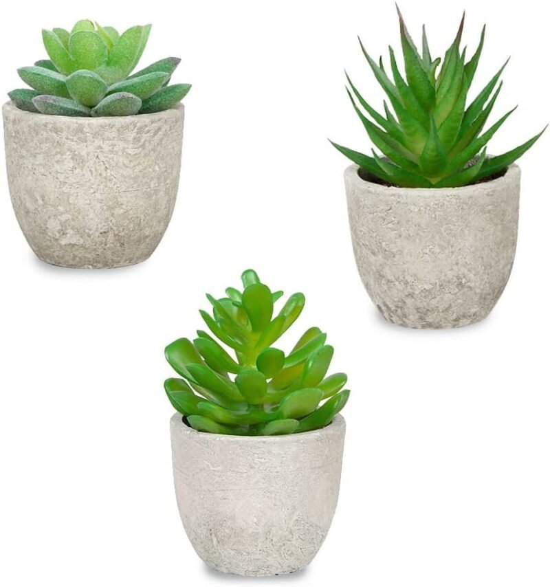 DAGORD - 3 suculentas artificiales con maceta, plantas falsas suculentas para interiores, plantas artificiales, para oficina, balcón, salón, jardín, mesa