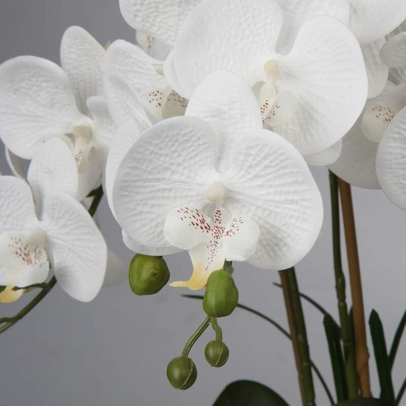 Oairse Planta Artificial orquídeas Decorativas como Flores Reales Ligero Maceta de cerámica decoración de Mesa alféizar de Ventana Altura 44 cm Blanco - Imagen 6