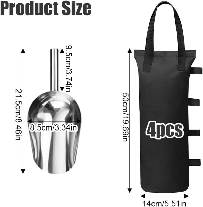 YANGUN Pesos para carpa, 4 unidades de bolsas de arena para cenador con pala de arena, bolsas de arena Oxford espesas, carpa con cinturón para pop-up, tiendas de jardín, sombrillas, carpas de campaña, - Imagen 2