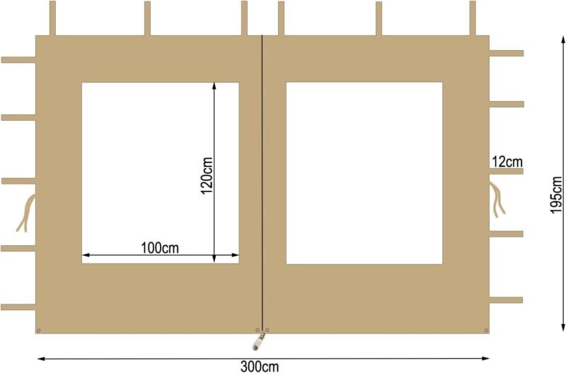 Quick Star Juego de 2 Paredes Laterales de poliéster con Ventana de 300 x 195 cm para cenador de 3 x 3 m, Color Beige Impermeable - Imagen 2