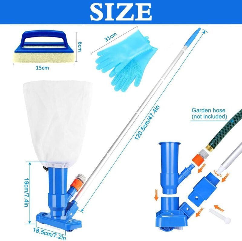 Aspiradora de Piscina,Aspirador de Piscina Manual,Aspiradora Piscina Pequeña,Kit Limpieza Piscina Desmontable,Kit de Limpieza Piscina,Aspiradora de Piscina Fondo,para Piscinas,Spas,Acuarios - Imagen 2
