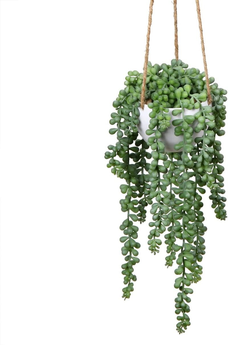 Oairse Planta artificial colgante para decoración de pared en interiores y exteriores, altura de la planta 35 cm