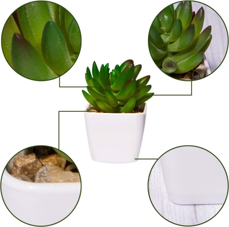 YHmall 4 Plantas Artificiales para Interiores, pequeñas Plantas Artificiales, suculentas de plástico, con Maceta de cerámica, Falsas Plantas Verdes - Imagen 3