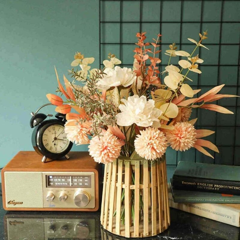 YELIKIT Flores Artificiales Flor Falsa Seda Ramo Hortensias Artificiales Plantas Flores e Seda Decoración para Boda Arreglos Florales Pieza Central (Champán) - Imagen 3