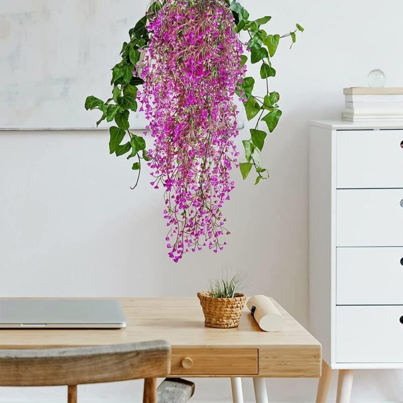 Aieraczy Guirnalda de Flores Artificiales, 2 Piezas Cesta Colgante Flor Artificial, Plantas Artificiales Largo Vides, Flores Colgantes, Guirnalda Flores para el Hogar, Jardín, Decoración Boda - Imagen 9