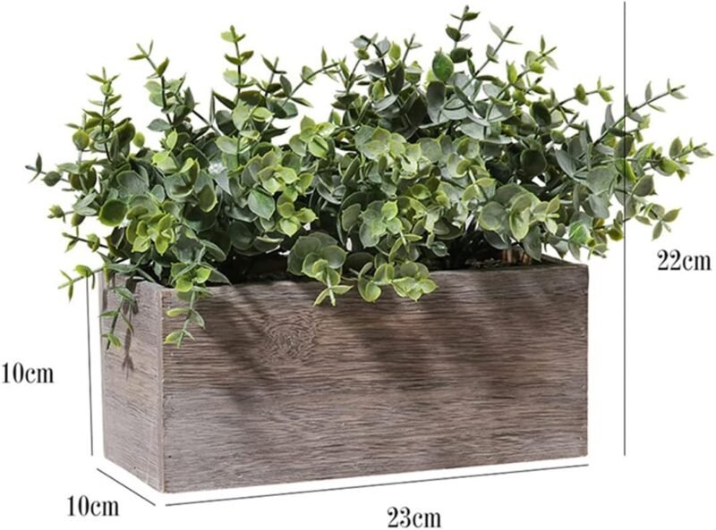 Aisamco Hojas de eucalipto Artificial en Caja de Madera Ramas de eucalipto Falsas Plantas en Maceta Gris Verde Vegetación Artificial para Boda Decoración Floral - Imagen 2