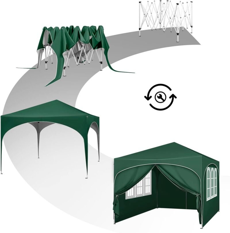WOLTU Pabellón de Jardín Cenador Plegable Pérgola con Techo Carpa para Exteriores de Tela Oxford, 3x3 m, con Paredes Laterales Altura Ajustable para Camping y Playa,Verde - Imagen 7