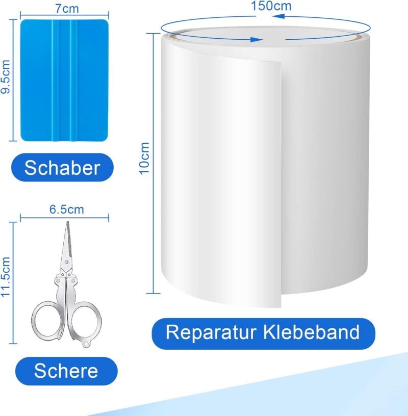 KAZATE Kit de Reparación Piscina Autoadhesivo Impermeable al Agua, 10 cm x 150 cm Parches de Reparación para Cama de Agua, Piscina, Liner de Piscina, Piscina Infantil, Colchón de Aire - Imagen 2