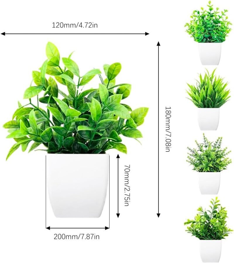 Rebanky 5 Piezas Mini Plantas Artificiales con Macetas Decorativas Plantas de Plástico Mini Ecologización Plantas Artificiales Plantas Falsas Verdes en Maceta para Hogar Baño Mesa de Despacho - Imagen 5