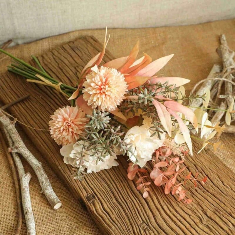 YELIKIT Flores Artificiales Flor Falsa Seda Ramo Hortensias Artificiales Plantas Flores e Seda Decoración para Boda Arreglos Florales Pieza Central (Champán) - Imagen 6