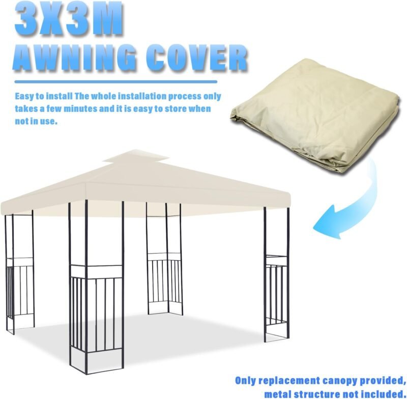 MaxEarn Cubierta de repuesto para toldo, cubierta impermeable de 3 x 3 m, cubierta impermeable de doble piso, cubierta de cenador de jardín al aire libre, techo de tienda de campaña contra rayos UV, - Imagen 3