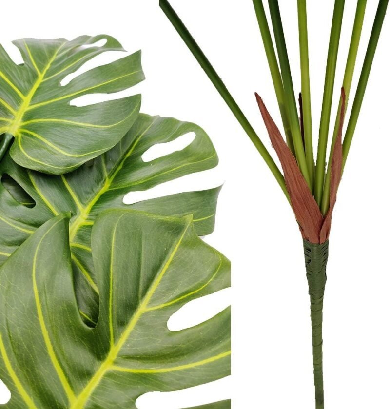 Aisamco 1 Pieza Artificial Hoja de Palma Tropical Dividida filodendro 7 Hojas Hojas Falsas Hojas de Palma Artificial Planta Artificial Hoja de Ventana 75cm de Altura para decoración Floral - Imagen 5