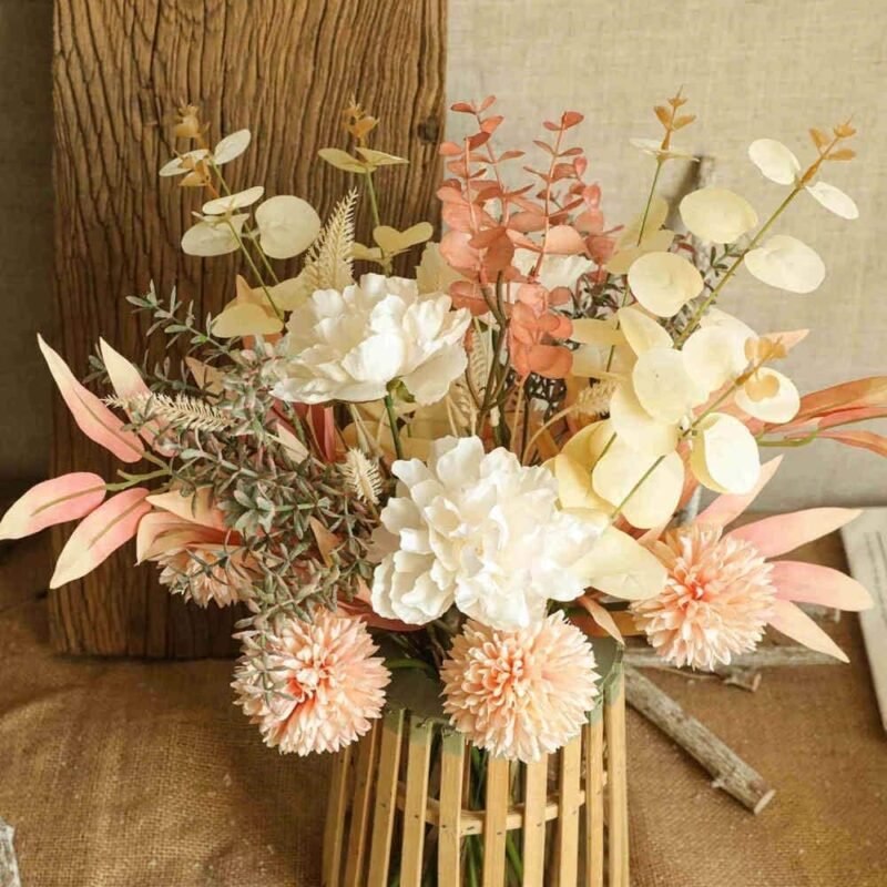 YELIKIT Flores Artificiales Flor Falsa Seda Ramo Hortensias Artificiales Plantas Flores e Seda Decoración para Boda Arreglos Florales Pieza Central (Champán) - Imagen 4
