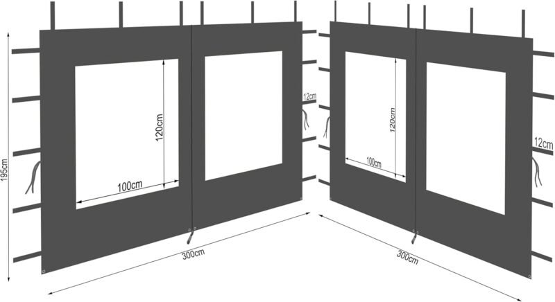 Quick Star Paredes Laterales de poliéster con Ventana 300 x 195 cm para cenador 3 x 3 m, Color Antracita RAL 7012 Impermeable