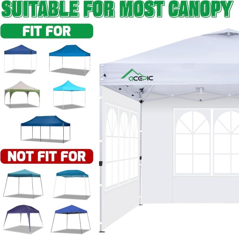Acepic 2 Carpas Laterales para cenadores de 3 x 3 m, Pared Lateral con Ventana para Carpa de jardín y cenador Plegable (Blanco, 3x3m 2pcs) - Imagen 6