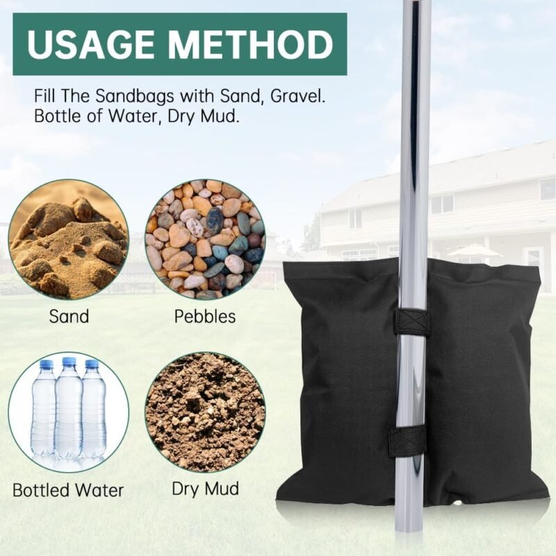 Everpwr Juego de 4 bolsas de peso para cenador, bolsas de arena resistentes para patas de cenador, toldos, paraguas, muebles de jardín, sacos de arena para cenadores - Imagen 3