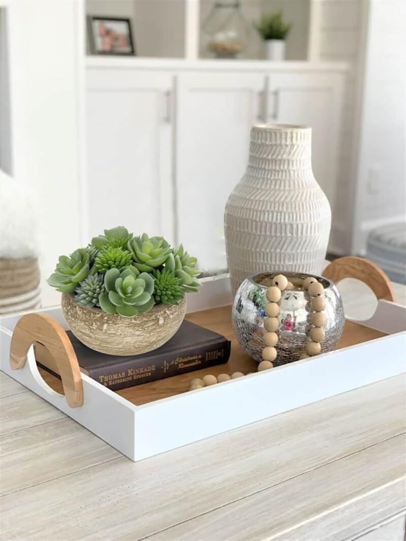 Hollyone Plantas suculentas artificiales de 11 cm en maceta de cemento, pequeñas suculentas falsas para decoración del hogar, planta de imitación decorativa para interiores para sala de estar, - Imagen 3