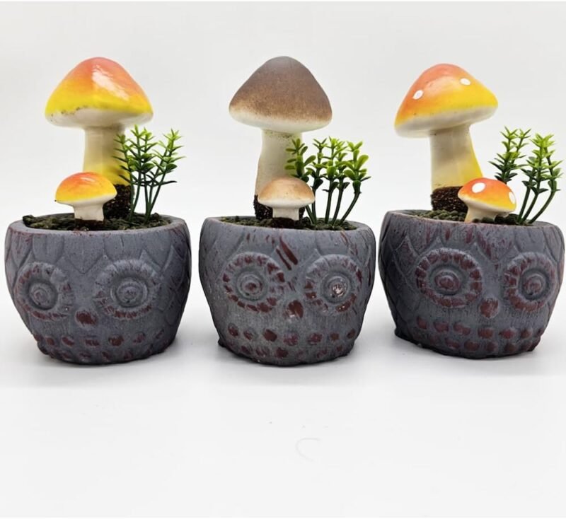 Aisamco 3 Plantas Artificiales en Maceta de Cerámica, Setas Artificiales en Maceta, Decoracion de Patios y Jardines - Imagen 3