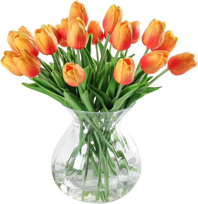JUSTOYOU Tulipán, Toque Real, 33 cm de Largo, Flores Artificiales Decorativas para Ramos de Boda, hogar, Hotel, jardín, Actividades de Navidad, Regalos, Telas, Naranja -10