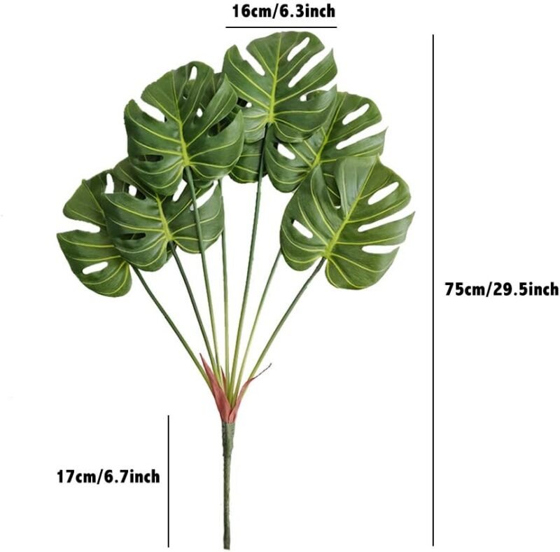 Aisamco 1 Pieza Artificial Hoja de Palma Tropical Dividida filodendro 7 Hojas Hojas Falsas Hojas de Palma Artificial Planta Artificial Hoja de Ventana 75cm de Altura para decoración Floral - Imagen 2