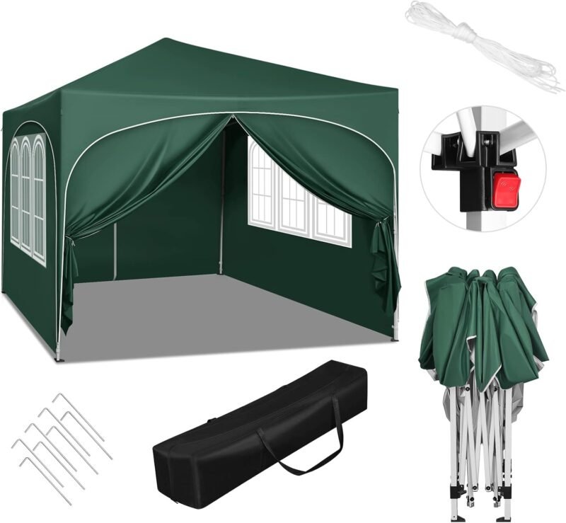 WOLTU Pabellón de Jardín Cenador Plegable Pérgola con Techo Carpa para Exteriores de Tela Oxford, 3x3 m, con Paredes Laterales Altura Ajustable para Camping y Playa,Verde - Imagen 9