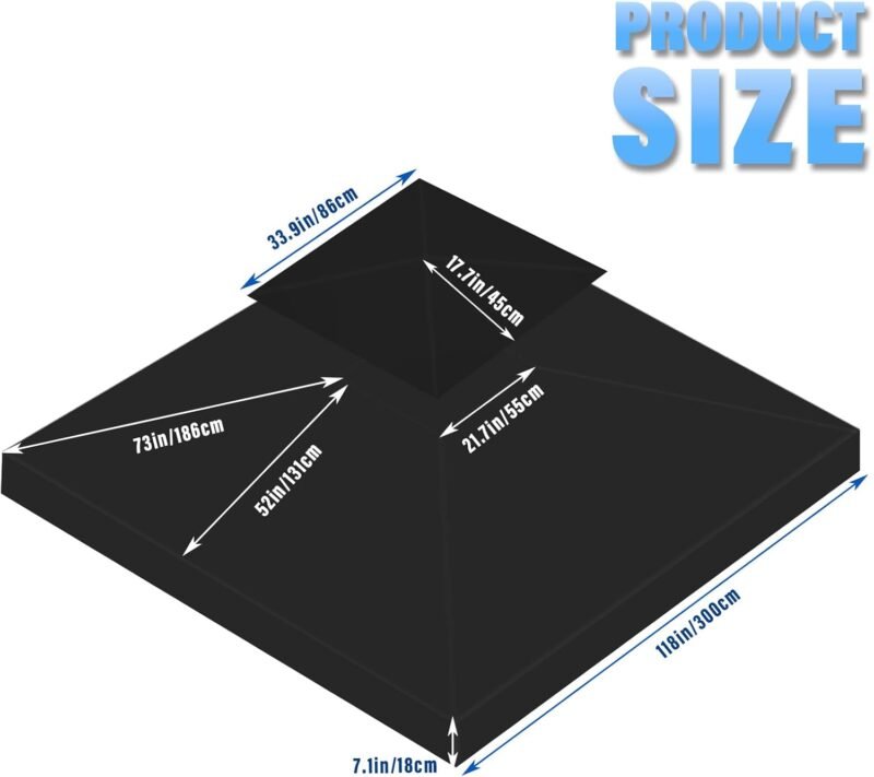 MaxEarn Cubierta de repuesto para toldo, cubierta impermeable de 3 x 3 m, cubierta de doble piso, cubierta de cenador de jardín al aire libre, techo negro anti-UV, refugios de toldo de patio, solo - Imagen 2