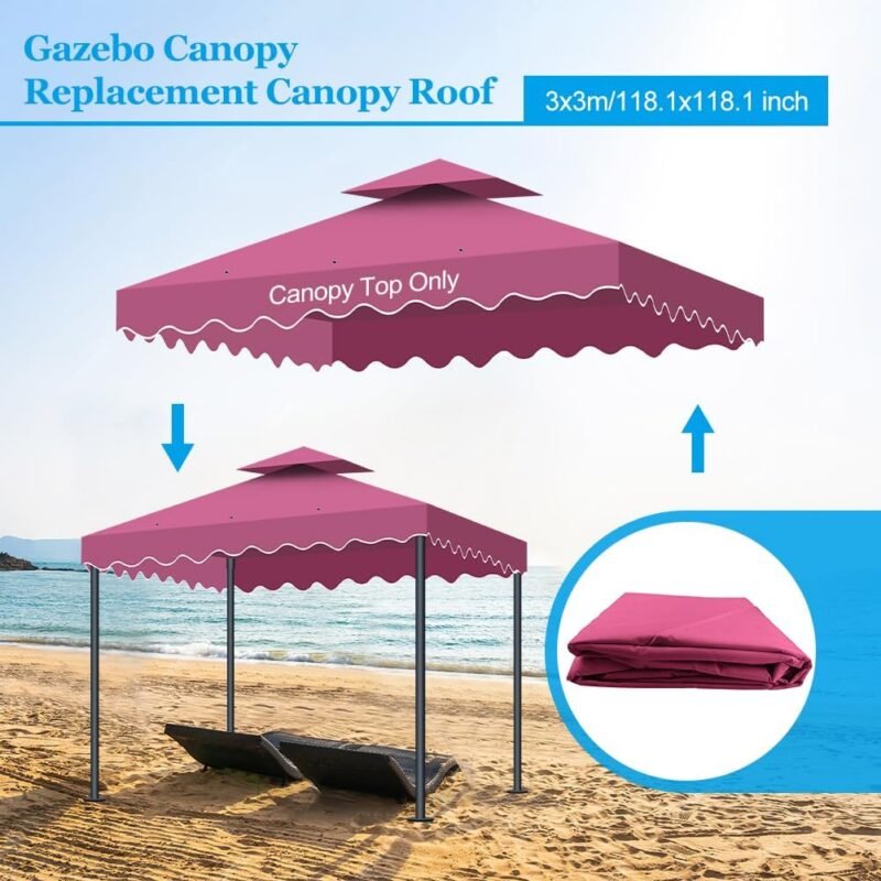 Toldo pergola Recambio 3x3m, Pergolas de Jardin Cubierta de Repuesto de Gazebo Pabellón Exteriores, Doble Niveles Carpas para Exteriores con Orificios de Drenaje y Ventilación - Imagen 5