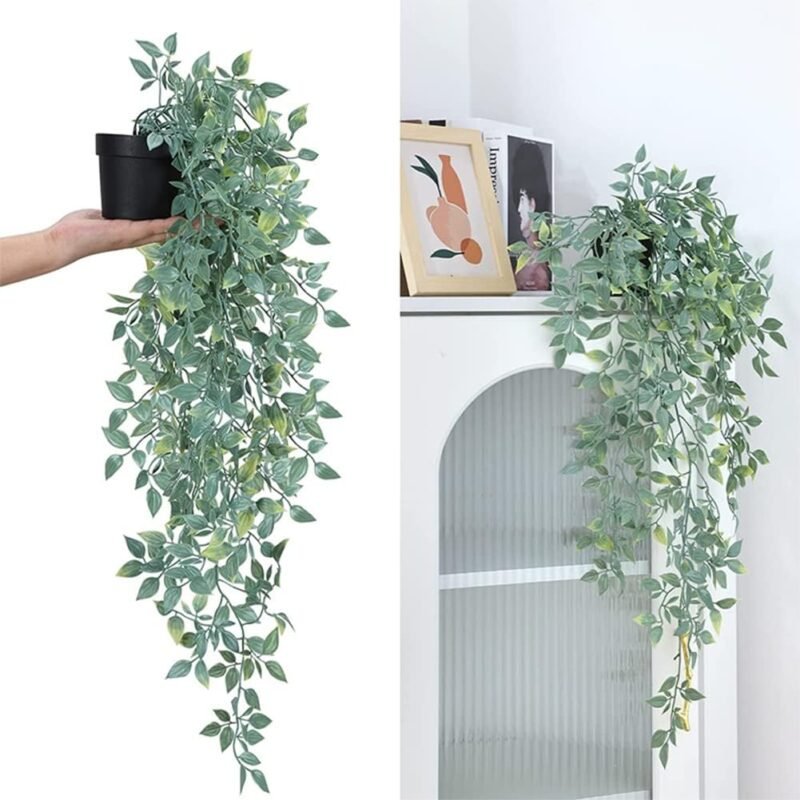 Plantas Artificiales Decorativas, 3 Pieza Plantas Artificiales Colgantes en Maceta, Eucalipto Artificial Plantas, Falsa Planta Colgante Vertical, Planta Colgante Simulación con Macetas para Decoración - Imagen 5