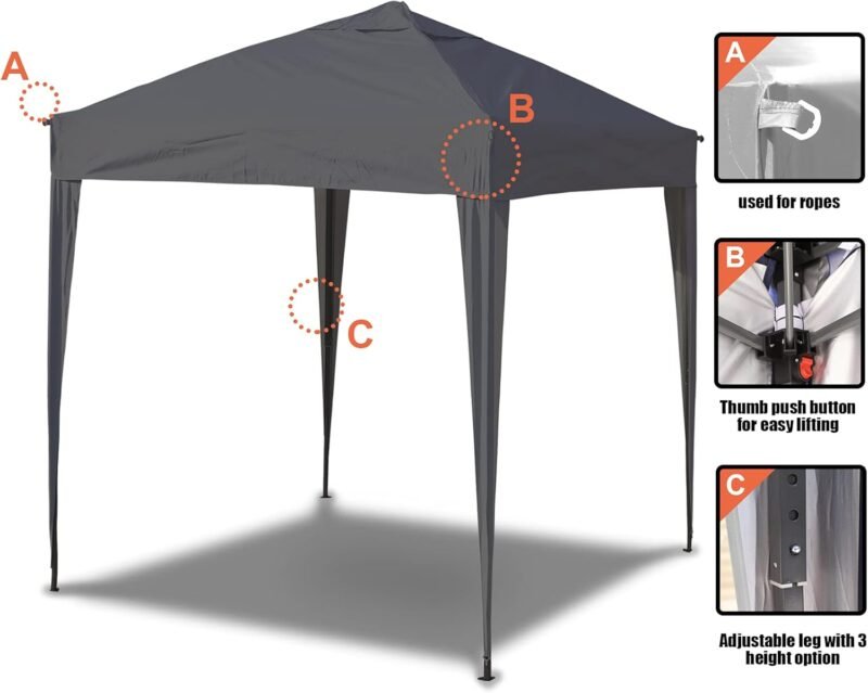 SANHENG Cenador 3 x 3 impermeable, plegable, plegable, de montaje rápido, para jardín, tienda de campaña, protección solar, estructura de acero (gris, 3 x 3 m sin laterales) - Imagen 3