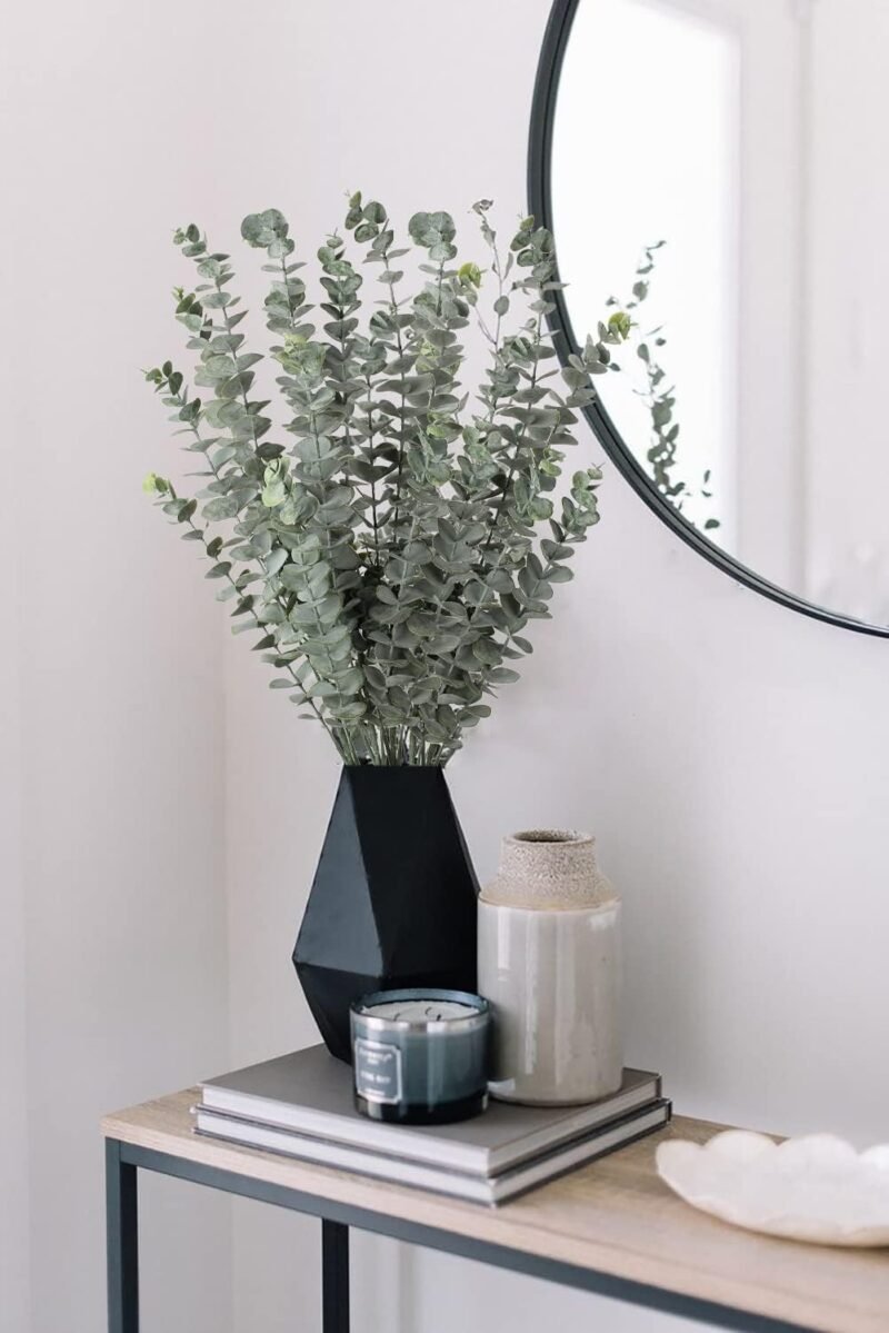 3 PCS (15 Ramas) Plantas de eucalipto artificial, Decoraciones de plantas de eucalipto artificial con 5 cabezas de rama, Flor seca de eucalipto decorativa para decoración del hogar, Altura 87cm - Imagen 4