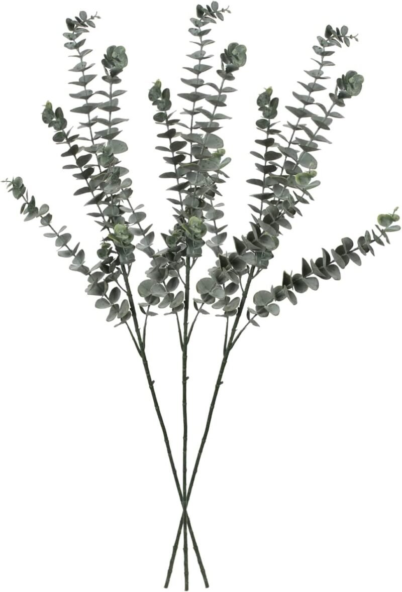 3 PCS (15 Ramas) Plantas de eucalipto artificial, Decoraciones de plantas de eucalipto artificial con 5 cabezas de rama, Flor seca de eucalipto decorativa para decoración del hogar, Altura 87cm - Imagen 7