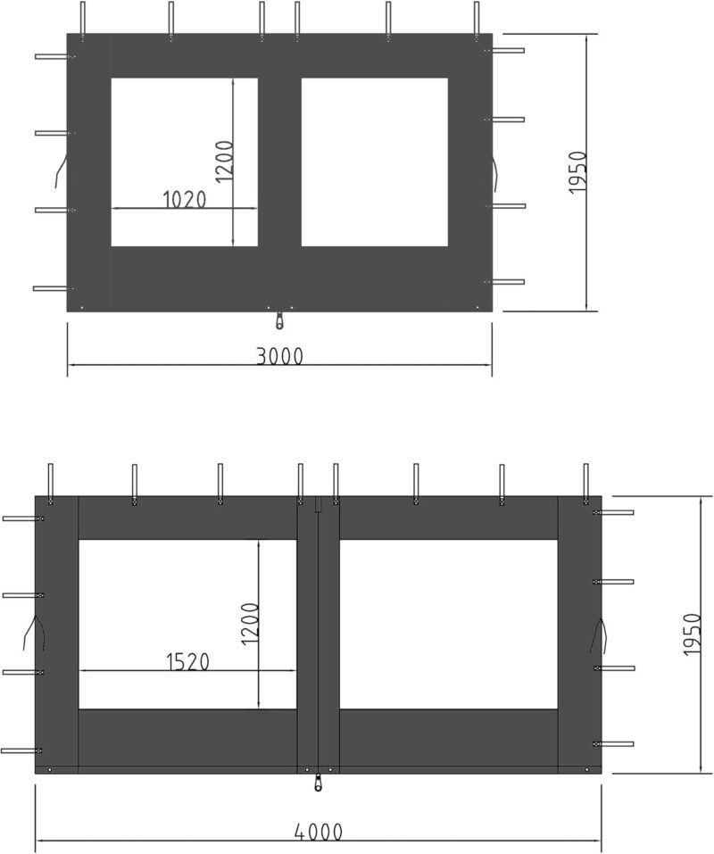 QUICK STAR 2 Paneles Laterales de PE con Ventana 300x195cm / 400x195cm para pabellón 3x4m Pared Lateral Antracita RAL 7012 - Imagen 3