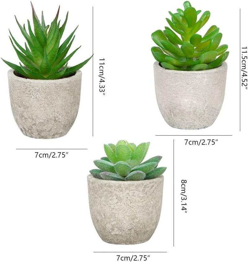 DAGORD - 3 suculentas artificiales con maceta, plantas falsas suculentas para interiores, plantas artificiales, para oficina, balcón, salón, jardín, mesa - Imagen 2