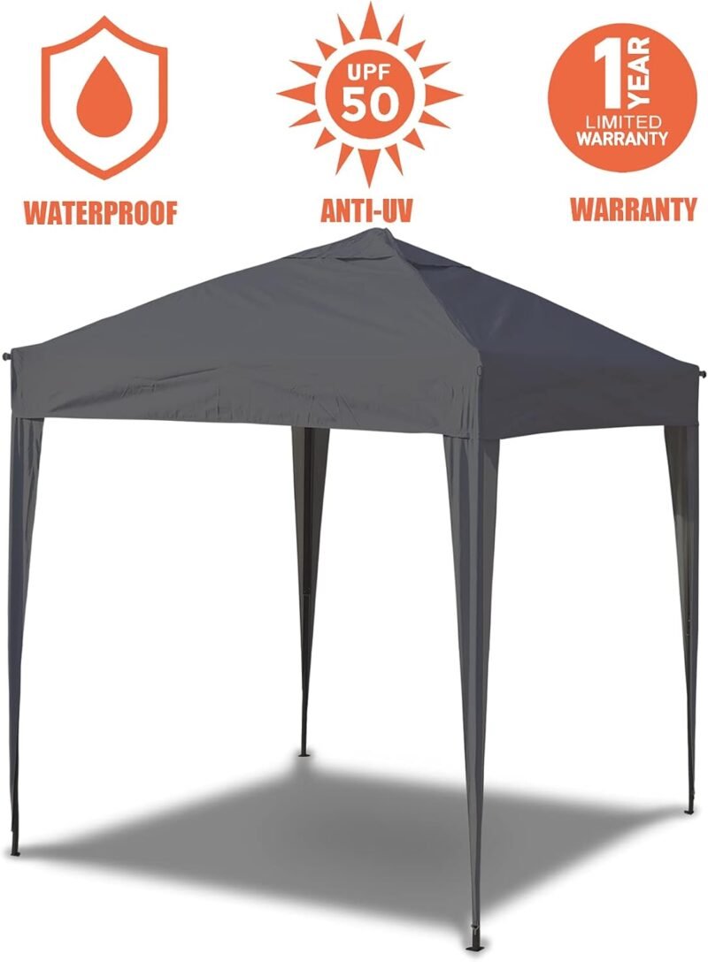 SANHENG Cenador 3 x 3 impermeable, plegable, plegable, de montaje rápido, para jardín, tienda de campaña, protección solar, estructura de acero (gris, 3 x 3 m sin laterales) - Imagen 4