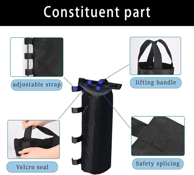 Juego de 4 bolsas de peso de arena 800D resistentes para cenador, bolsas de arena industriales con revestimiento de PVC en el interior para cualquier tienda de campaña, toldo, sombrillas de jardín - Imagen 4