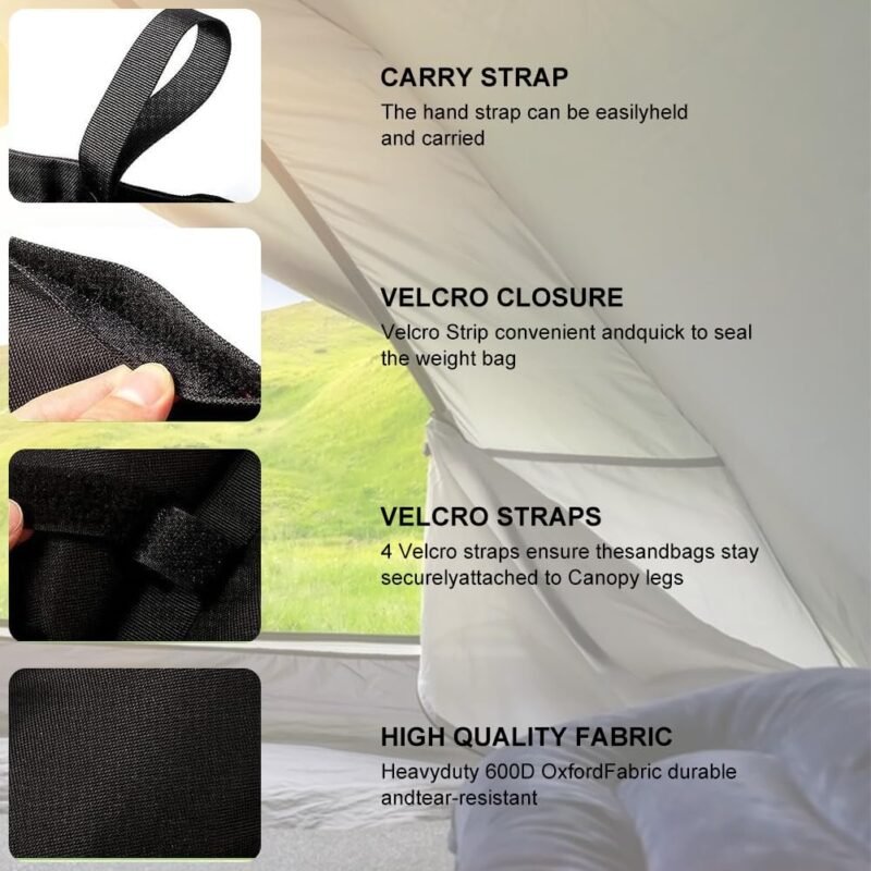 Pesos para Carpas,Bolsa de Arena,Negro Saco de Arena,Juego de 4 Pesas para Tiendas de Campaña,Bolsa de Pesas Cenadores,Sacos de lastre para Montar Toldos y Tiendas,Cenadores,Muebles de Exterior - Imagen 3