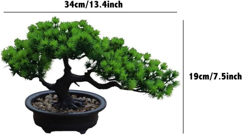 Aisamco Artificial Bonsai Tree Fake Plant Decoration Plantas Artificiales en macetas de la casa Japanese Pine Bonsai Plant 19 cm de Altura 34 cm de Ancho para la decoración del hogar Escritorio - Imagen 2