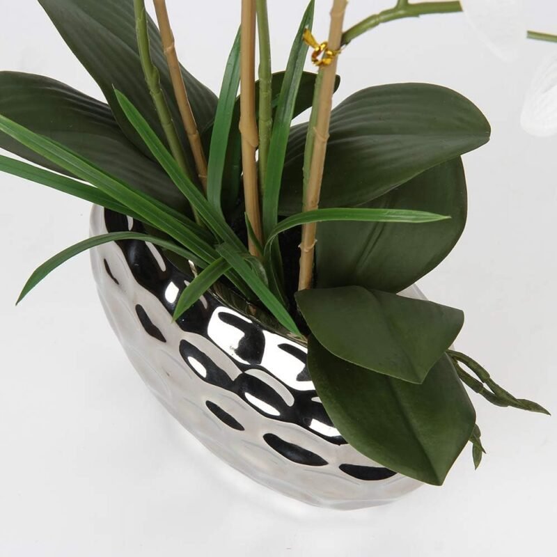 Oairse Planta Artificial orquídeas Decorativas como Flores Reales Ligero Maceta de cerámica decoración de Mesa alféizar de Ventana Altura 44 cm Blanco - Imagen 5